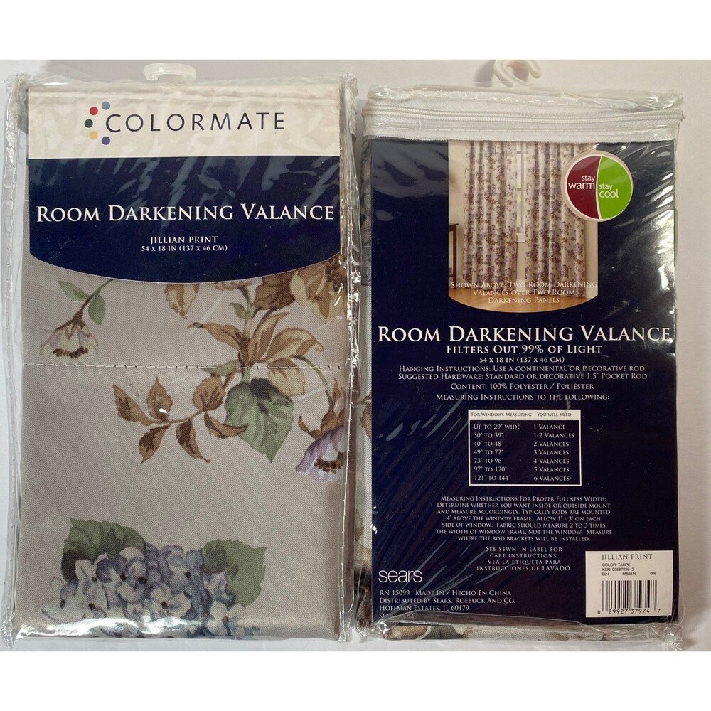 Colormate Room Darkening Valance, Jillian Print 54"x18", 100% polyester NEW